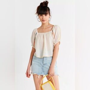 Urban Outfitters UO Embroidered Balloon Sleeve Peasant Blouse Size XS Stripe